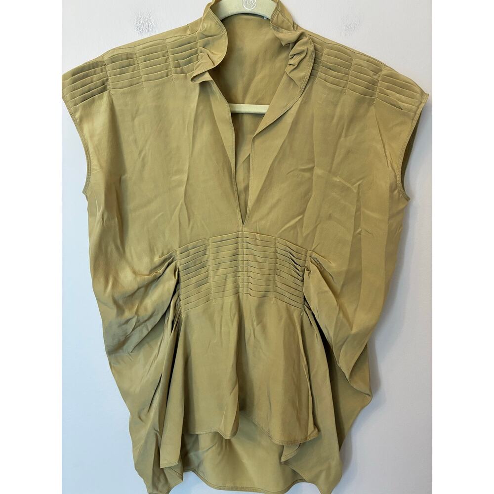 YSL Yves Saint Laurent Silk Blouse Cap Sleeves Green F38 US 6 Small - Picture 3 of 8